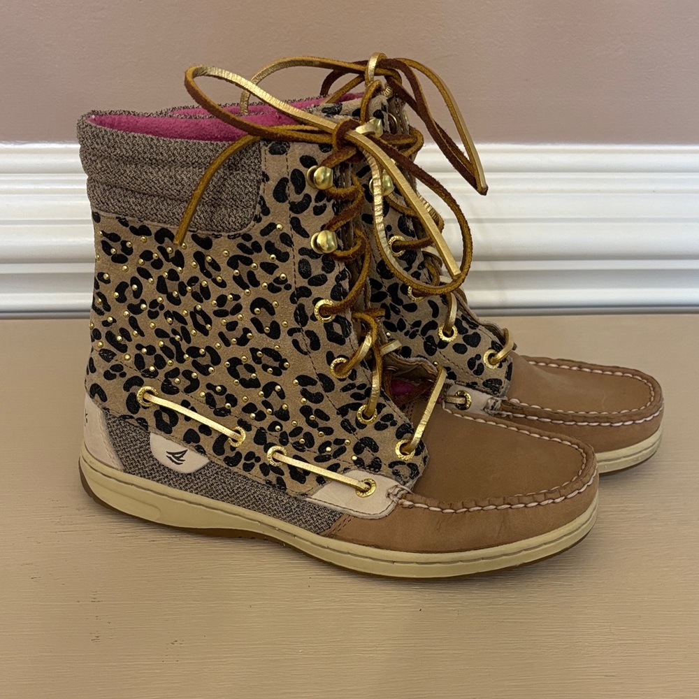 Sperry Leopard Print Lace-Up Ankle Boots